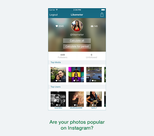 Likemeter for Instagram main screen